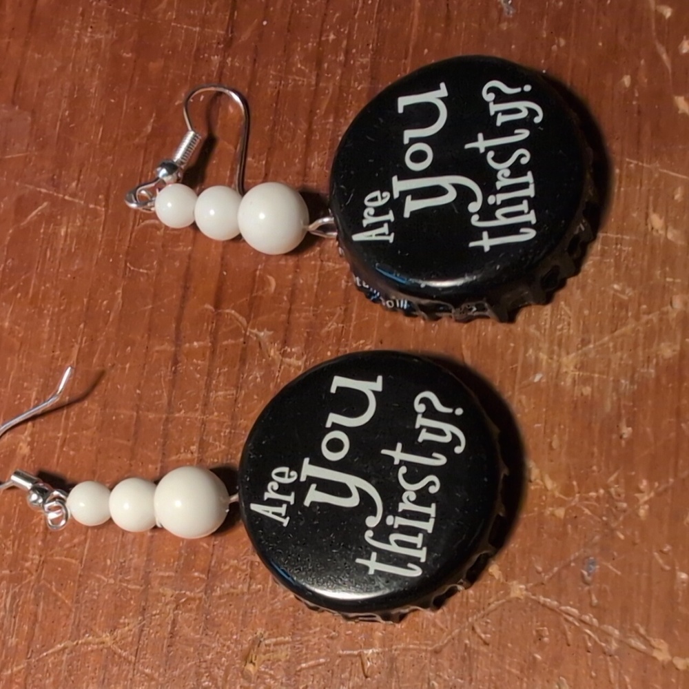 Are You Thirsty Earrings with Recycled Bottle Caps